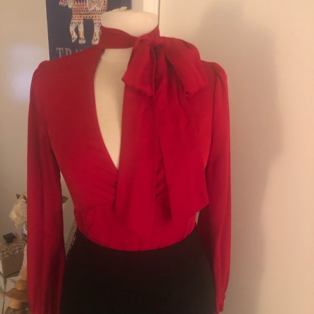 Michael Kors red pussy bow blouse